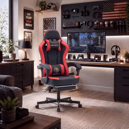 Desk Computer Gaming Chair - High Back Ergonomic Office Chair with Footrest and Lumbar Support, Swivel Comfy Home Gamer Video Game Chairs with Pocket Spring Cushion for Adults (Red Leather) - color: Classic Red Leather