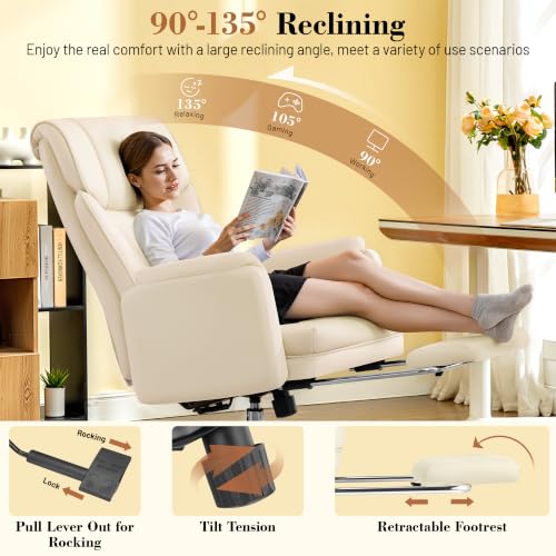 FelixKing Office Chair, Flip Armrests for Pets Criss Cross Legged, White - color: White