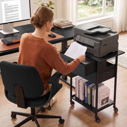 Faesun Printer Stand with Storage, Rolling Printer Table with 2-Drawer - color: Black