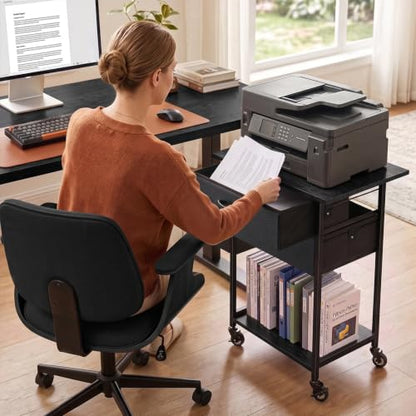 Faesun Printer Stand with Storage, Rolling Printer Table with 2-Drawer - color: Black