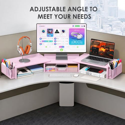 OPNICE Desk Organizers and Accessories, Dual Monitor Stand Riser - color: Matte Pink