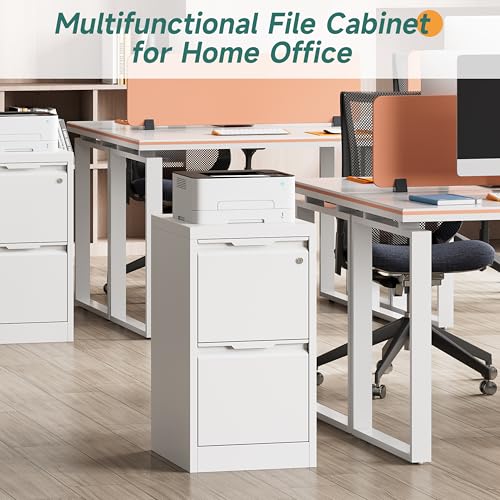 2 Drawer Metal Vertical File Cabinet with Lock for Home Office | 17.8 Inch Depth,Under Desk Small Filing Cabinet,Adjustable Hanging Bar,Fits Letter & Legal Size Files,Easy to Assemble,White - color: White, size: 17.8"D x 15"W x 25.8"H（2 Drawers）