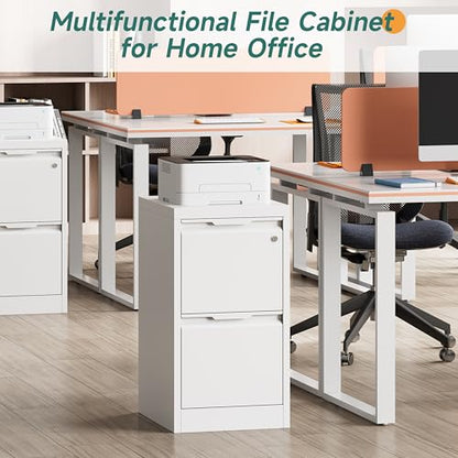 2 Drawer Metal Vertical File Cabinet with Lock for Home Office | 17.8 Inch Depth,Under Desk Small Filing Cabinet,Adjustable Hanging Bar,Fits Letter & Legal Size Files,Easy to Assemble,White - color: White, size: 17.8"D x 15"W x 25.8"H（2 Drawers）