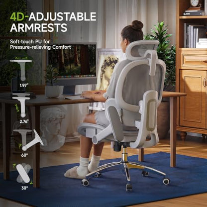 X19 Ergonomic Office Chair, 3-Zone Lumbar for Back Pain Relief - color: Mist Grey