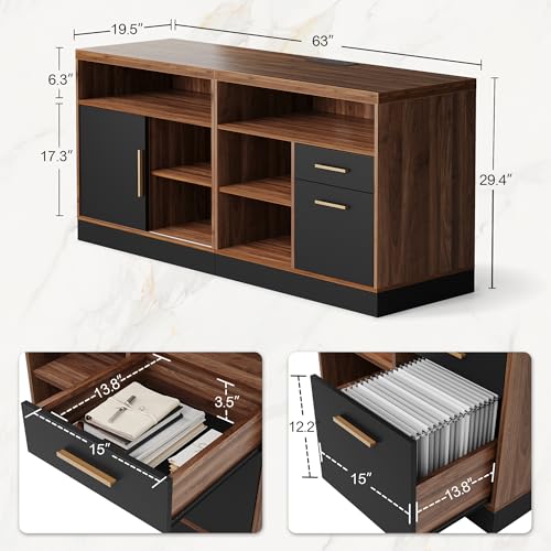 ModernMate 63" Lateral File Cabinet with Lock,2-Drawer Home Office Storage - color: Black Walnut