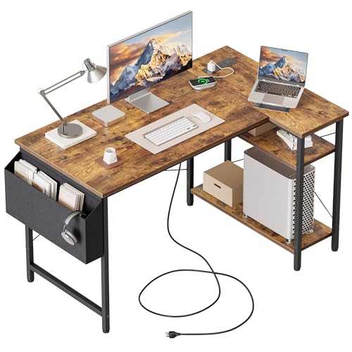 Mericonia 39 inch Corner Desk with Shelves, Small L Shaped Gaming Desk - color: Brown, size: 39 inch