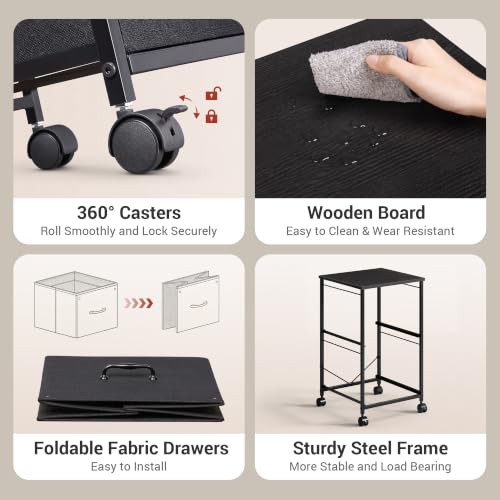 DEVAISE 2 Drawer Mobile File Cabinet, Rolling Printer Stand - color: Black, size: 15.7''D×15.4''W×26.8''H
