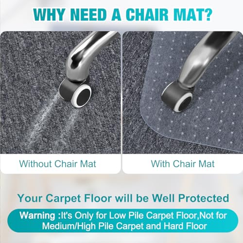 BesWin Office Chair Mat for Carpeted Floors, 46'' x 96'' Large Desk Chair Mat for Low Carpets, Premium Quality Hard Carpet Protector for Work, Home, Gaming, Easy Glide and Flat Without Curling - size: 46" X 96" Rectangle