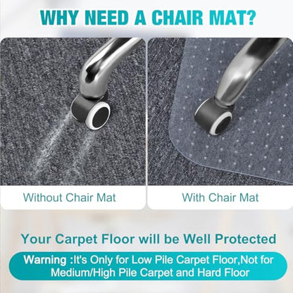 2 Pack Office Chair Mat for Carpets, 48" x 30" Clear Heavy Duty Plastic Floor Protector for Low Pile Carpeted Floors, Under Desk Computer Chair Mat for Home Office, Easy Glide and Flat Without Curling - size: 2PCS 48" X 30"