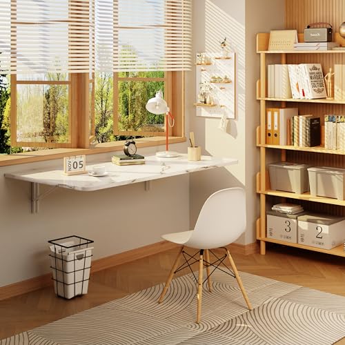 IAE Wall Mounted Folding Desk,Floating Computer Desk for Small Spaces,White | 36x22in engineered wood desktop with metal brackets, folds flat to save space in home office, apartment and laundry room - color: White, size: 36"*22"