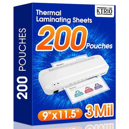 KTRIO 200 Pack Laminating Sheets 3 Mil, Hold 8.5 x 11 inch Documents, Menus
