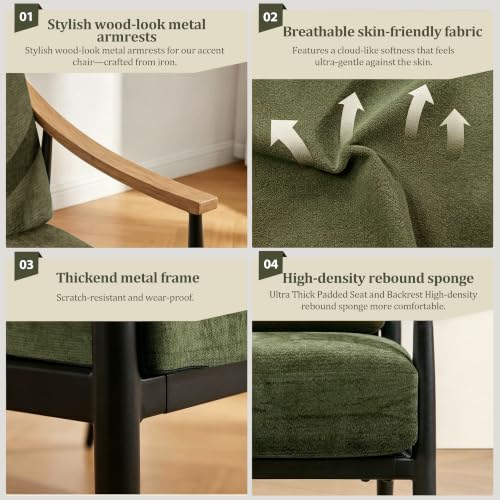 RNKSFX Modern Accent Chairs Set of 2 for Living Room Bedroom Mid Century Arm Chairs Upholstered Office Accent Chairs Comfy Waiting Room Chairs with Metal Frame, Olive Green - color: Olive Green