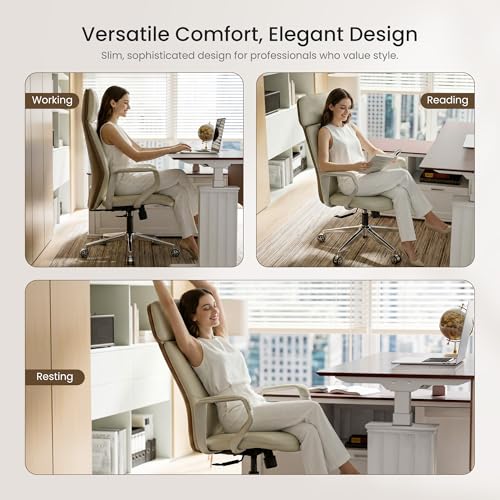 EUREKA ERGONOMIC Aric Executive Office Chair, High Back PU Leather Desk Chair with Lumbar Support, Professional Modern Home Office Chair with Large Headrest & 3-Position Recline(Pack of 10, Beige) - size: Pack of 10