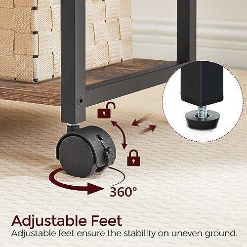 MAHANCRIS Printer Stand, 3-Tier Under Desk Rolling Cart with Storage Shelf, Heavy Duty Printer Table with Wheels for Home and Office, Printer Shelf with 2 Hooks, Small Spaces, Rustic Brown PTHR4001Z - color: Rustic Brown