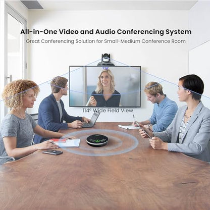 TONGVEO All-in-One Conference Room Video Camera System Al Auto-Tracking HD1080P 60fps 3X Optical Zoom USB3.0 HDMI PTZ Camera and Bluetooth Conference Speakerphone with Microphones - color: Black