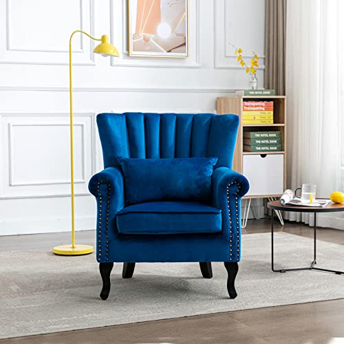 LZAREAL Accent Reading Arm Chairs Set of 2 Midcentury Modern Comfy Corner Sofa Chair, Wingback Waiting Room Club Chair with Tufted Back for Living Room/Bedroom/Reception Room, Velvet Blue - color: Blue, size: 2 Chairs