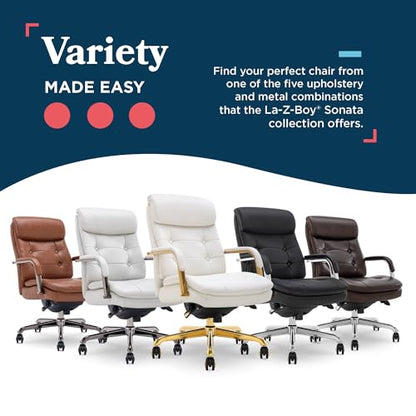 La-Z-Boy Sonata Ergonomic Bonded Leather Swivel Executive Chair, White and Gold (CCHR10014A) - color: Beige