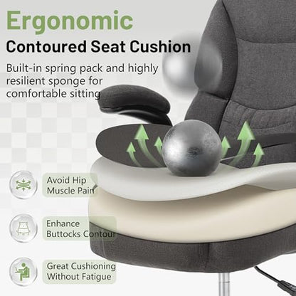 500LBS Drafting Chair, High Back Safer Standing Desk Chair, Executive Tall Office Chair with Flip-up Armrests, Upholstered Fabric Task Chair, Ergonomic Seat with Adjustable Height&Foot Ring, Dark Gray - color: Dark Gray