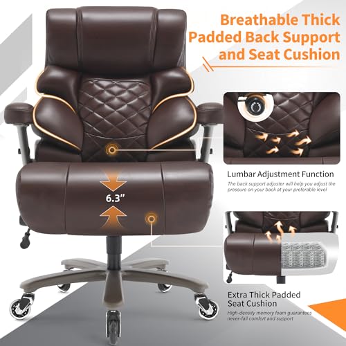 VUZI 700lbs Big and Tall Office Chair, Large Executive Leather Desk Chair - color: Brown