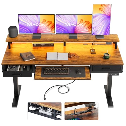AODK 63 Inch Standing Desk with Drawers & Keyboard Tray, Rustic Brown - color: Rustic Brown, size: 63 Inch