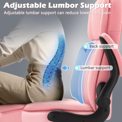 450 LBS Big and Tall Executive Office Chair with Flip up Arm, Heavy Duty Leather Computer Desk Chair,Comfortable High Back Swivel Home Office Chair with Rolling for Adults (Pink) - color: Pink