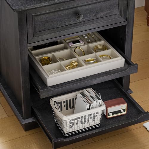 REDAYFUR Lateral File Cabinet 3 Drawer File Cabinet with Charging Station, Printer Stand with Open Adjustable Storage Shelves, Lateral Filing Cabinet for Home Office, Black - color: Black