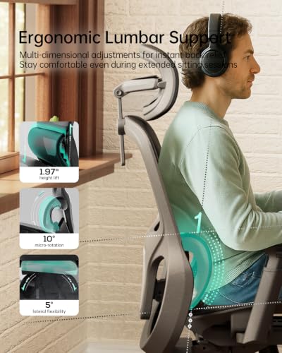 Hbada P2 Ergonomic Office Chair, Office Chair with 3D Lumbar Support, Ergonomic Chair with 3D 360° Rotation Arms & 3D Headrest, 135° Stepless Tilt Function, Black - color: Carbon Black