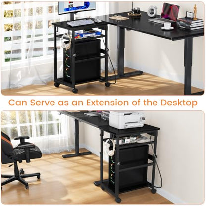 Snughome 3-Tier Extra-Large Computer Tower Stand with Charging Station, 25.2''-35.8'' Height-Adjustable PC Tower Stand, Rolling CPU Cart with Lockable Wheels for Office Home Gaming - size: 23.62" L x 15.75" W x 35.8"