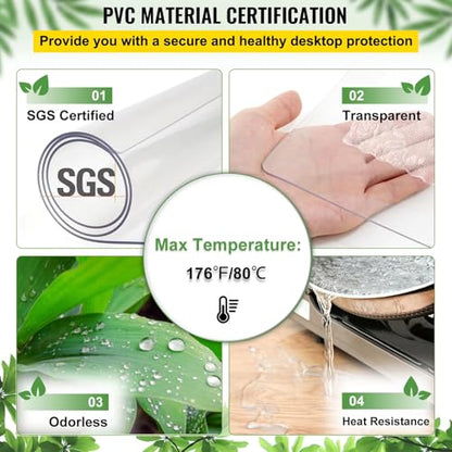 Custom Size Clear Table Cover Protector, PVC Desk Mat, Custom Shapes, Easy to Clean Burn-Proof, Waterproof Tablecloth for Kitchen, Dinning Room, Office Furniture Floor Surface Anti-Scratch