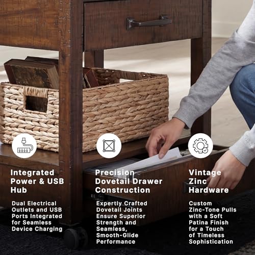 Signature Design by Ashley Rolling Printer Stand with Storage, Rustic Brown