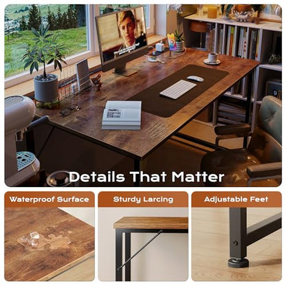 PRAISUN 47 X 24 Inch Deeper Desk with Power Outlets - color: Rustic Brown, size: 47.2*23.6 inch