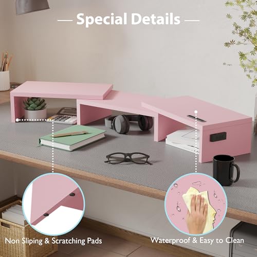BONTEC Dual Monitor Stand Riser, Adjustable Length & Swivel Angle, Pink - color: Pink, size: 42.5 in