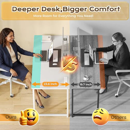 PRAISUN 47 X 24 Inch Deeper Desk with Power Outlets - color: White, size: 47.2*23.6 inch