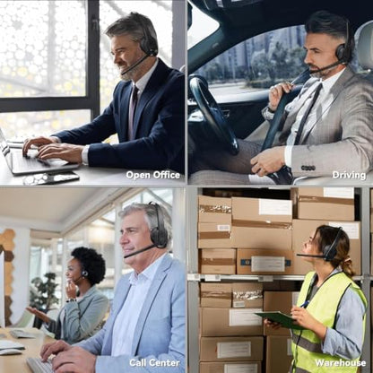 Wireless Headset with Mic for Work, Bluetooth Headset with Microphone(AI Noise Cancelling), Lightweight Comfortable with Mute Button Computer Headset with Microphone for PC/Office/Call Center/ Teams