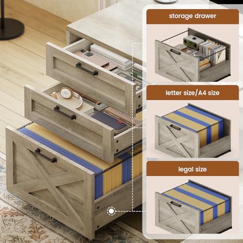 SEDETA 67" Farmhouse L Shaped Desk with Hutch, Grey - color: Grey, size: L Shaped Desk with Hutch (67")
