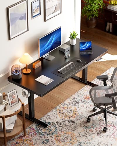 HUANUO 60x30 Inch Electric Standing Desk, Height Adjustable, Natural | Spacious Gaming Electric Desk, 220lbs Carbon Steel Frame with <55dB Brushless Motor & 4 Height Presets. Ships in 2 Packages - color: Black, size: 60" X 30"