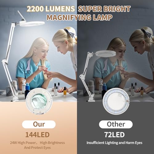 HITTI 2200 Lumens 12X Magnifier Esthetician Light, 5 Wheel Rolling Base - color: White