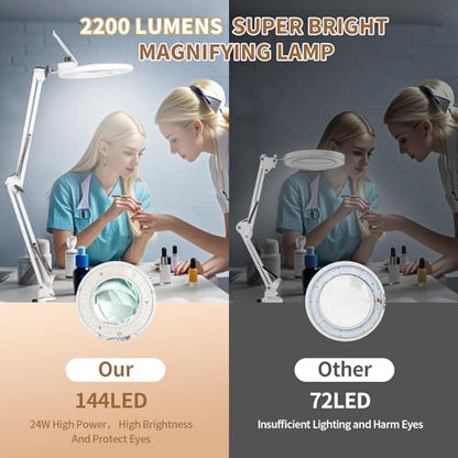 HITTI 2200 Lumens 12X Magnifier Esthetician Light, 5 Wheel Rolling Base - color: White