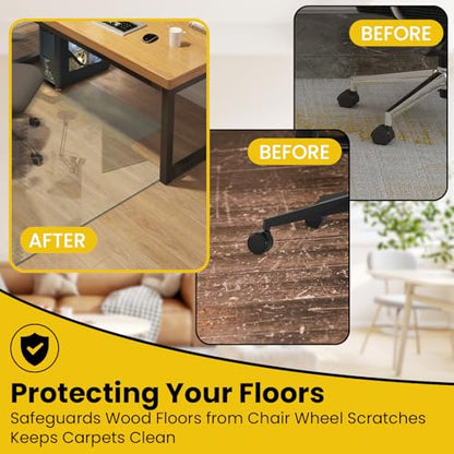 VASUHOME Premium Tempered Glass Floor Mat with Lip - 36" x 47" Large Office Floor Mat for Carpet or Hardwood Floors, 1/5" Thick with 12 Anti-Slip Pads - size: 36" x 47" w/ Lip