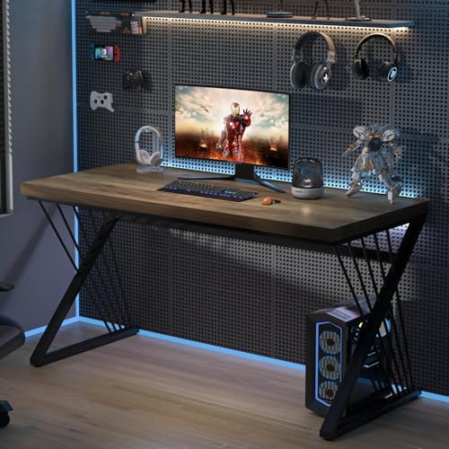 Computer Desk, Modern Home Office Desk, Wood and Metal Study Writing Gaming Table for Bedroom Living Room, Rustic Oak, 53 Inch - color: Oak, size: 53 Inch