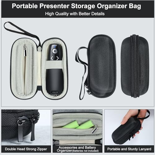 ELISWEEN Wireless Presenter with Carry Case, Presentation Clicker with Protective Storage Bag, Presentation Remote for Powerpoint, Mac, Computer, Laptop - color: Black+Case