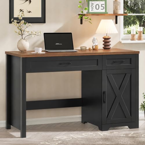 Halitaa Executive Desk with Storage Cabinet, Black Brown | Farmhouse 47" Computer Desk with Drawers, Workspace for Home Office and Study - color: Black Brown, size: 47''W with Drawers