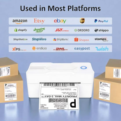 Mvgges Shipping Label Printer,Bluetooth 4x6 Thermal Label Printer for Small Business Office or Home, Compatible with Android, iOS, Windows and Mac, Widely Used for Amazon,USPS,Etsy,White - color: White