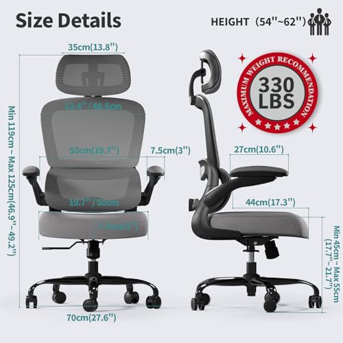 TRALT Office Chair Ergonomic Desk Chair - Gaming Chair with Lumbar Support (1,Dark Grey) - color: Dark Grey