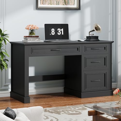 Vabches Farmhouse 47" Workstation Computer Desk with Drawers, Pure Black | Executive Desk with File Drawer and Charging Station for Home Office,Study. - color: Pure Black