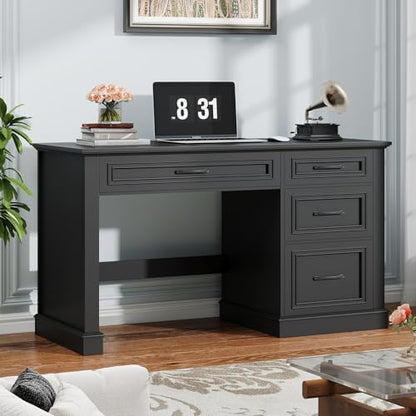 Vabches Farmhouse 47" Workstation Computer Desk with Drawers, Pure Black | Executive Desk with File Drawer and Charging Station for Home Office,Study. - color: Pure Black