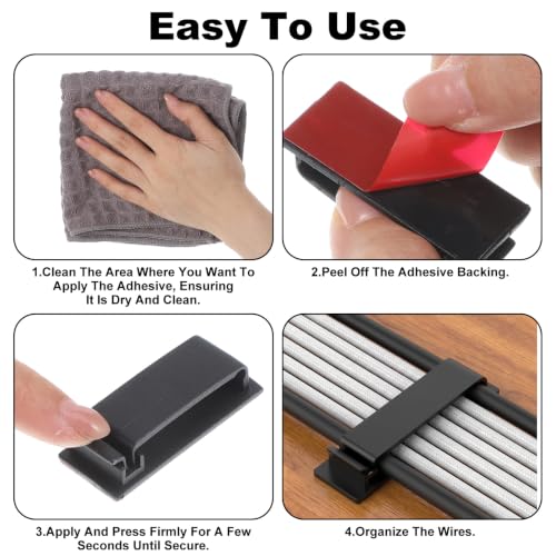 14Pcs Self Adhesive Cable Clips, Cord Organizers Wire Clips | Adhesive Cable Clips for Desk Cord Management Wire Clip Cord Holder for Under Desk, Car, Wall, TV PC Ethernet Cables (Black)