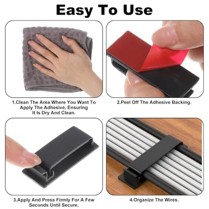 14Pcs Self Adhesive Cable Clips, Cord Organizers Wire Clips | Adhesive Cable Clips for Desk Cord Management Wire Clip Cord Holder for Under Desk, Car, Wall, TV PC Ethernet Cables (Black)