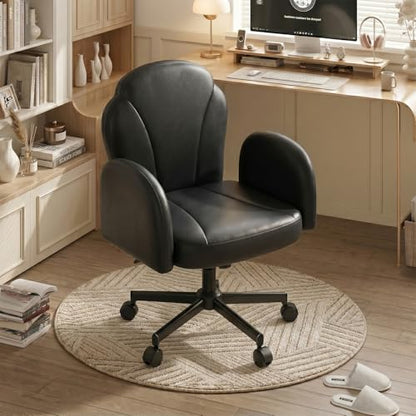 Bestier Criss Cross Office Chair with FILP-Up Armrests, Black PU Leather | Rocking Recline, Swivel Makeup Vanity Chair with 5-Level Folding Armrest, Cross Legged Desk, Adjustable Height Swivel Chair - color: Black Pu Leather