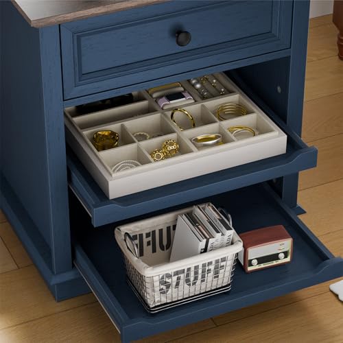 REDAYFUR Lateral File Cabinet 3 Drawer File Cabinet with Charging Station, Printer Stand with Open Adjustable Storage Shelves, Lateral Filing Cabinet for Home Office, Blue - color: Blue